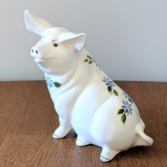 Vintage Large Pottery Piggy Bank Handpainted - Picture 3 of 8